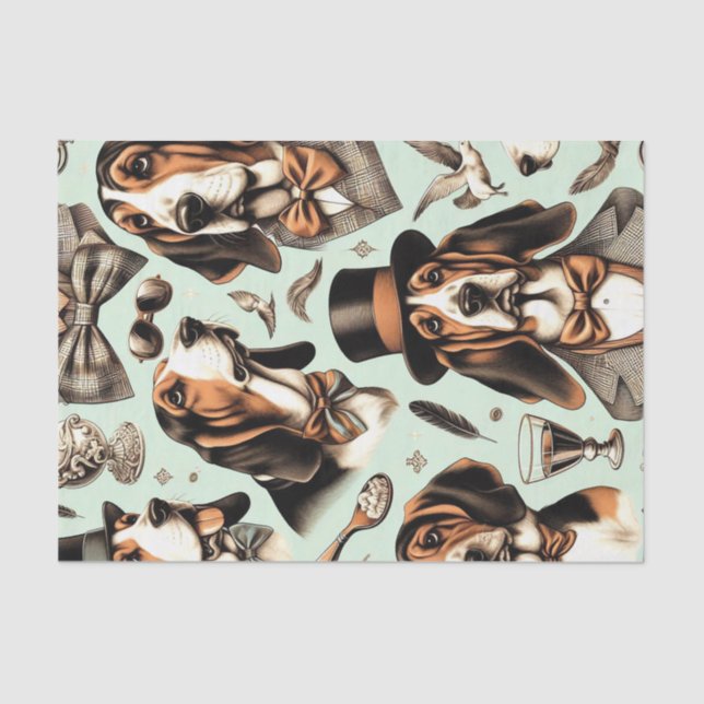 Vintages Basset Hound nahtlos Seidenpapier (Vorderseite)