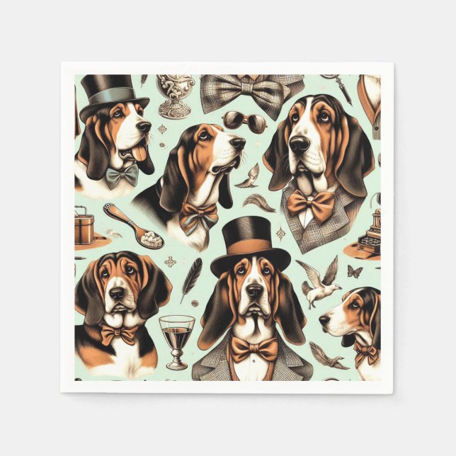 Vintages Basset Hound nahtlos Serviette (Vorderseite)