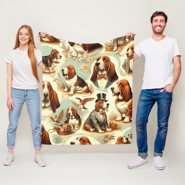 Vintages Basset Hound Nahtlose Illustration Fleecedecke (Beispiel)