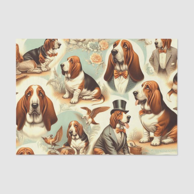 Vintages Basset Hound Nahtlose Illustration Seidenpapier (Vorderseite)