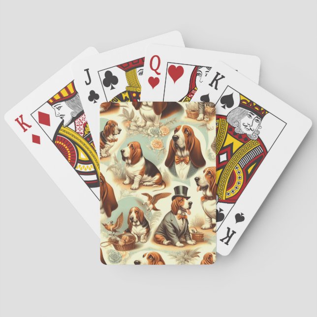 Vintages Basset Hound Nahtlose Illustration Spielkarten (Rückseite)