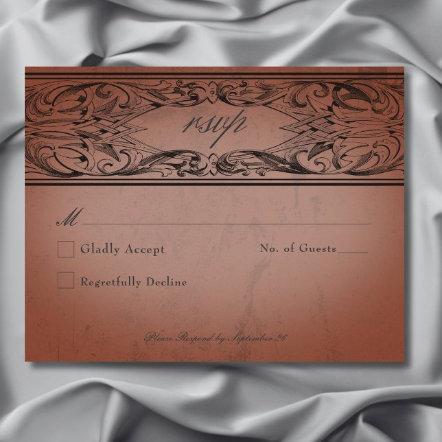 Vintages Bat bis zum Todestraffen RSVP Karte (Vintage Bat Until Death Rust Wedding RSVP Card)
