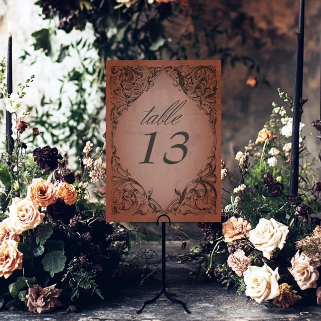 Vintages Bat bis zum Todestraffen Tischnummer (Vintage Bat Until Death Rust Wedding Table Number)