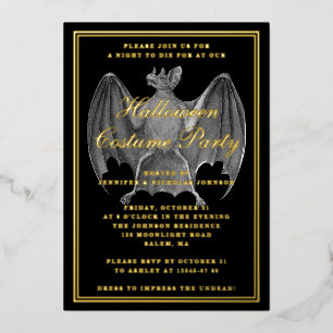 Vintages Bat Kostüm Party Golden Fossil Folieneinladung