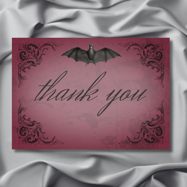 Vintages Bat-to-Death-Burgund-Hochzeit Dankeskarte (Vintage Bat Until Death Burgundy Wedding Thank You Card)