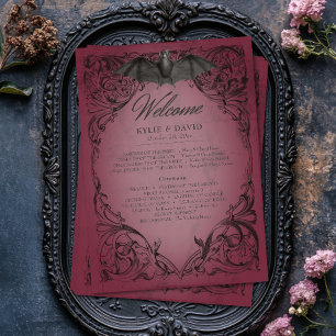 Vintages Bat-to-Death-Burgund-Hochzeit Programm