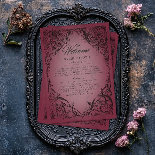 Vintages Bat-to-Death-Burgund-Hochzeit Programm (Vintage Bat Until Death Burgundy Wedding Program)