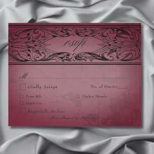 Vintages Bat-to-Death-Burgund-Hochzeit RSVP Karte