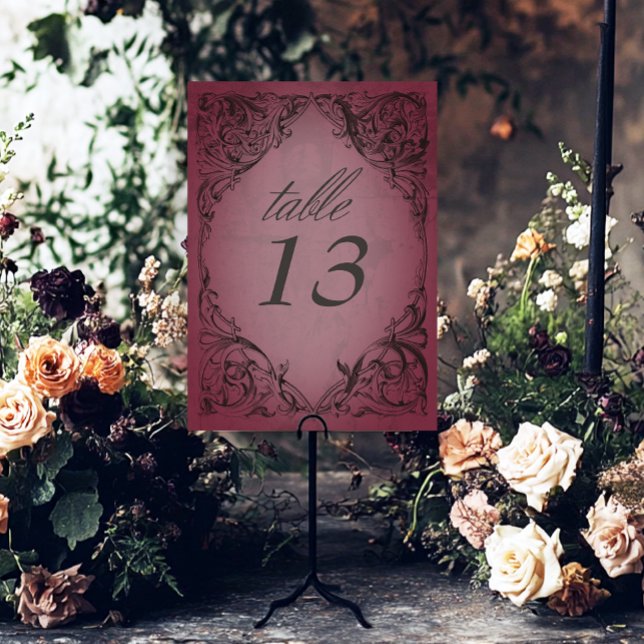 Vintages Bat-to-Death-Burgund-Hochzeit Tischnummer (Vintage Bat Until Death Burgundy Wedding Table Number)