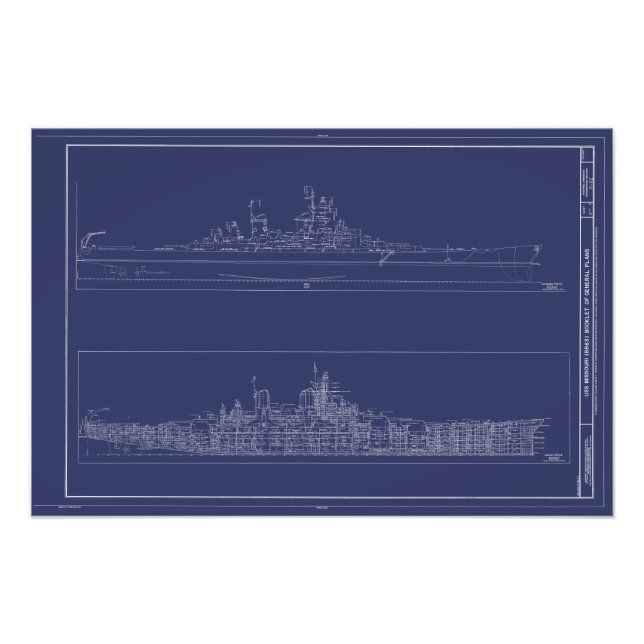 Vintages Battleship USS Missouri Blueprints Poster (Vorne)
