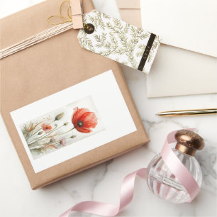 Vintages Bauernhaus Dekor Roter Mohn Garten Blume Rechteckiger Aufkleber