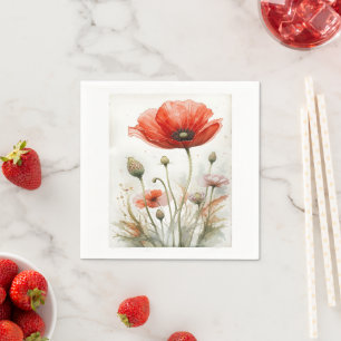Vintages Bauernhaus Dekor Roter Mohn Garten Blume Serviette