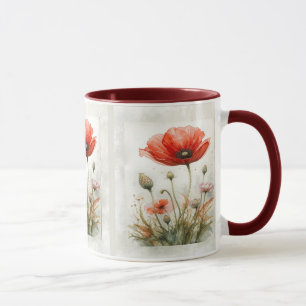 Vintages Bauernhaus Dekor Roter Mohn Garten Blume Tasse