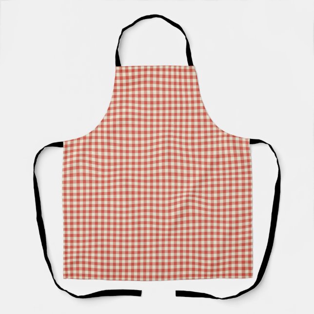 Vintages Bauernhaus Gingham, Red & Beige Schürze (Vorderseite)