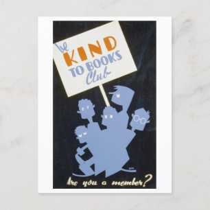 Vintages "Be kind to Books" Club Library Poster Postkarte