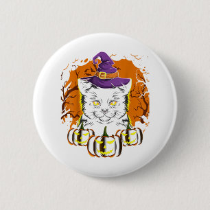 Vintages Beängstigendes Halloween-Katzenkostüm Hex Button