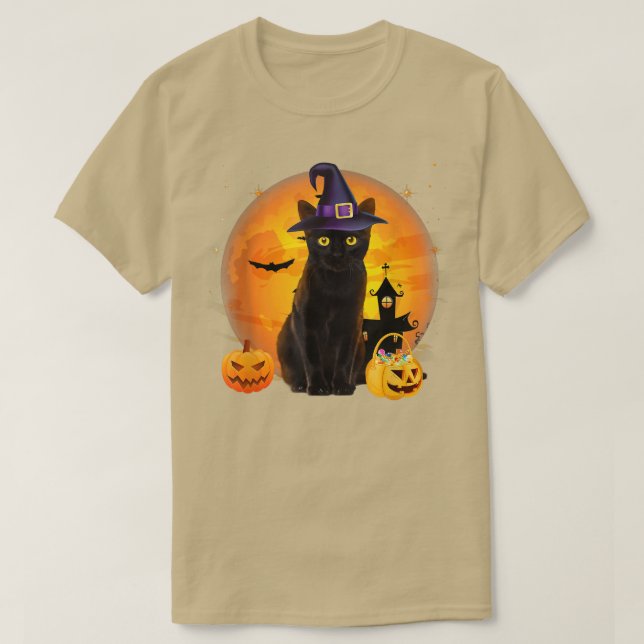 Vintages Beängstigendes Halloween-Katzenkostüm Hex T-Shirt (Design vorne)