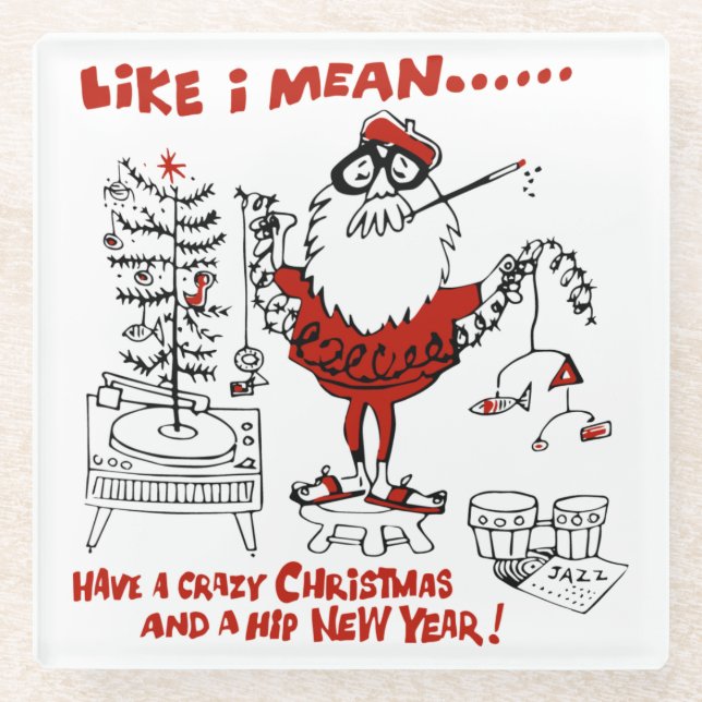 Vintages Beatnik Weihnachtsdesign Glasuntersetzer (Vorderseite)