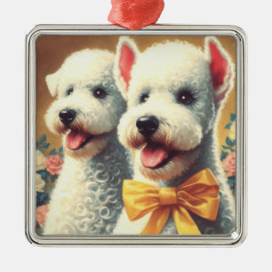 Vintages Bedlington Terrier Painting Ornament Aus Metall