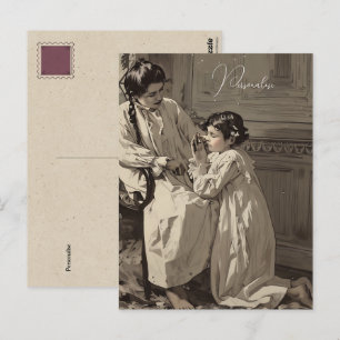 Vintages Bedtime Viktorianisch Girls Gebet Foto Postkarte