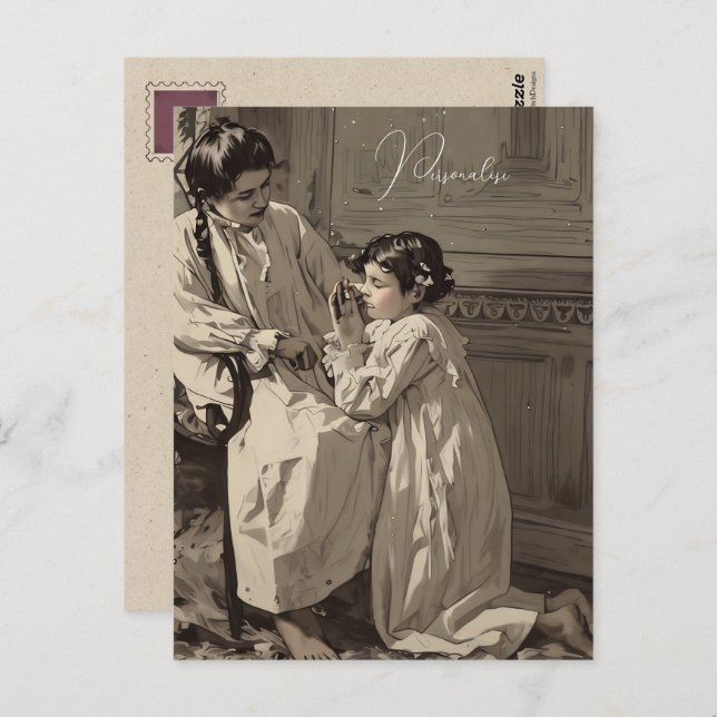 Vintages Bedtime Viktorianisch Girls Gebet Foto Postkarte (Vorne/Hinten)