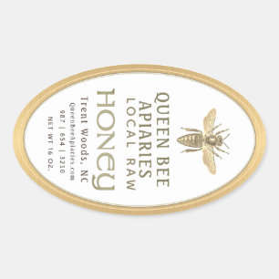 Vintages Bee 16 oz Queenline Jar Honey Label Gold Ovaler Aufkleber