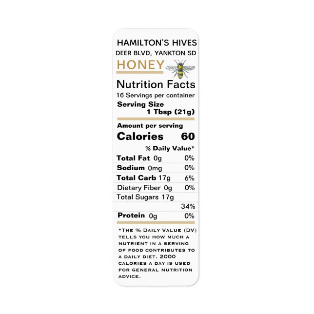 Vintages Bee Gold 2020 Nutrition Facts Honey Label (Vorne)