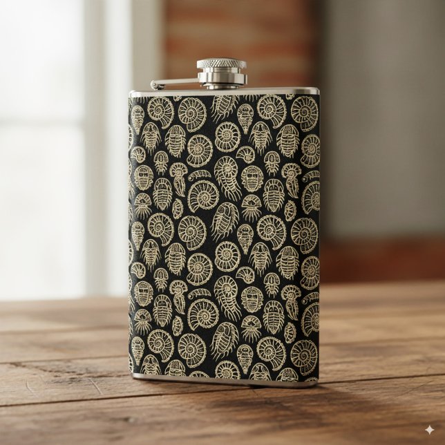 Vintages beige-fossiles Trilobit-Ammoniak-Muster Flachmann (Von Creator hochgeladen)