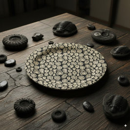 Vintages beige-fossiles Trilobit-Ammoniak-Muster Pappteller