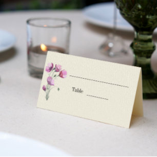 Vintages Beige-Pergament und Lila Blumenzehen Platzkarte