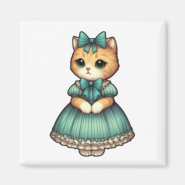 Vintages bekleidetes Kitten Magnet (Vorne)