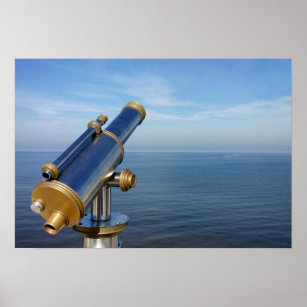 Vintages Beobachtungsteleskop mit Meerblick Poster