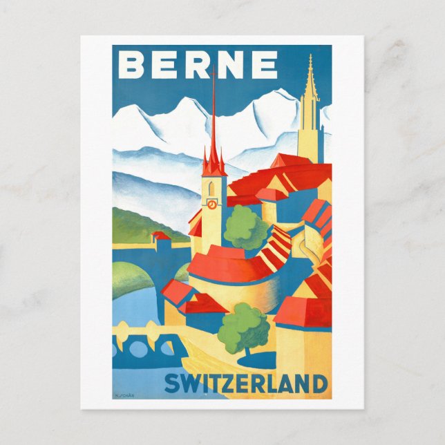 Vintages Bern, Schweiz, Travel Poster Postkarte (Vorderseite)