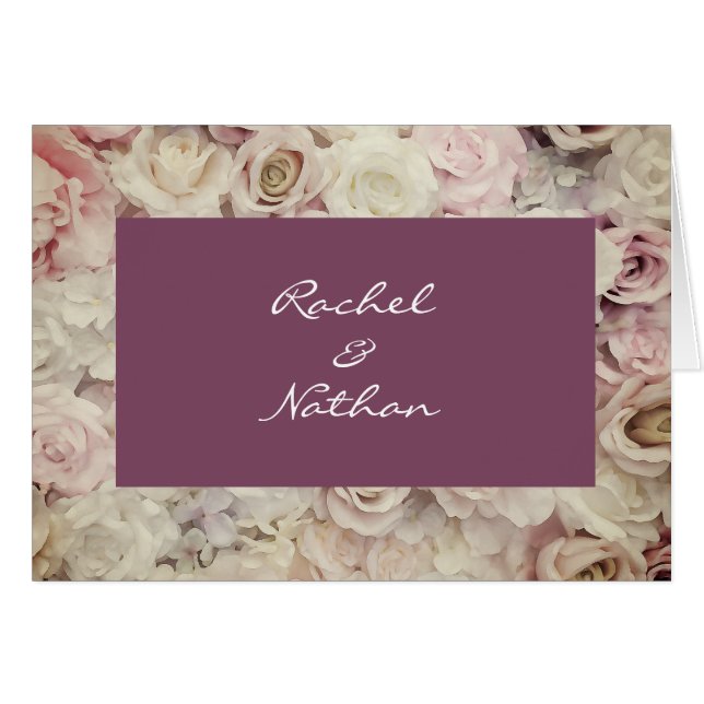 Vintages Bett von Rose Hochzeit Dankeschön Hinweis (Vorderseite (Horizontal))