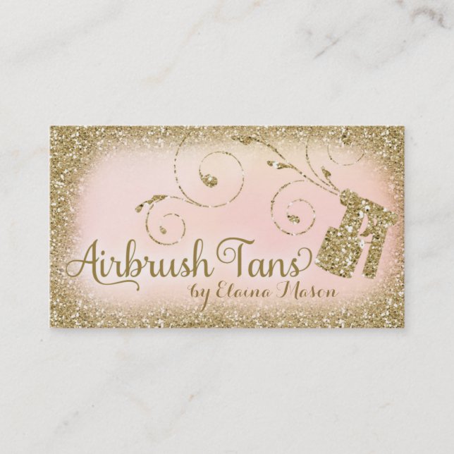 Vintages bezauberndes TAN-GoldGlitzer-Rosa der Visitenkarte (Vorderseite)