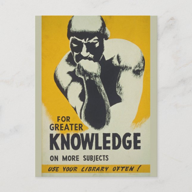Vintages Bibliothekposter Denker Statue Librarian Postkarte (Vorderseite)