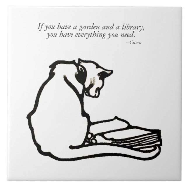 Vintages Bibliotheks-Garten-Katzen-Zitat Fliese (Vorderseite)