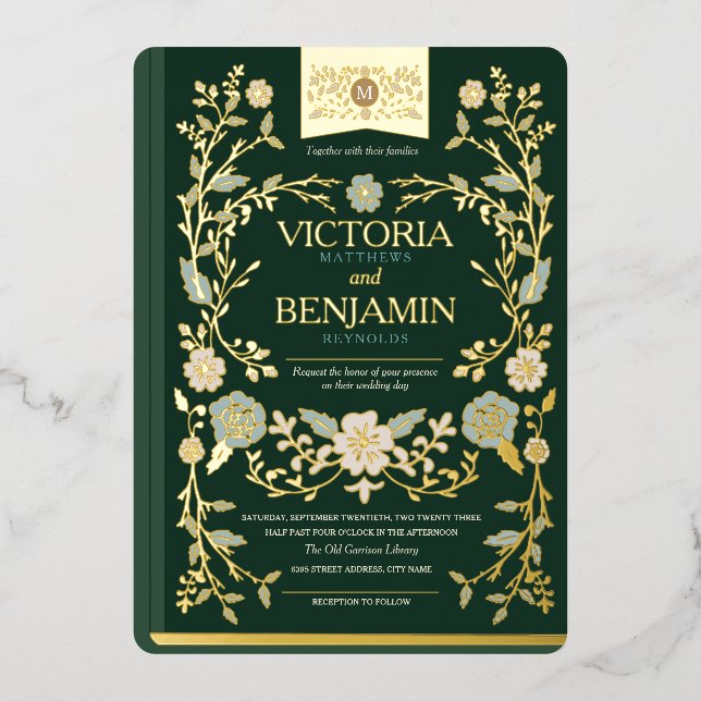 Vintages Bibliotheksbuch Folieneinladung (Vorderseite)