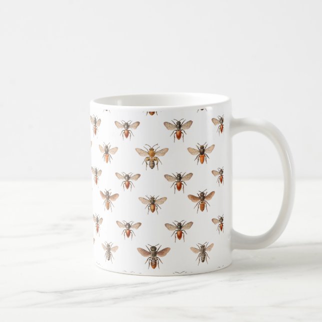Vintages Bienen-Illustrations-Muster Tasse (Rechts)