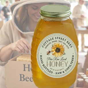 Vintages Bienenhonigetikett Handflasche Roh Runder Aufkleber