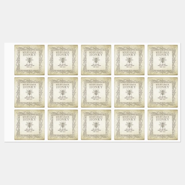 Vintages Bienenhonigglas Etiketten (Blatt)