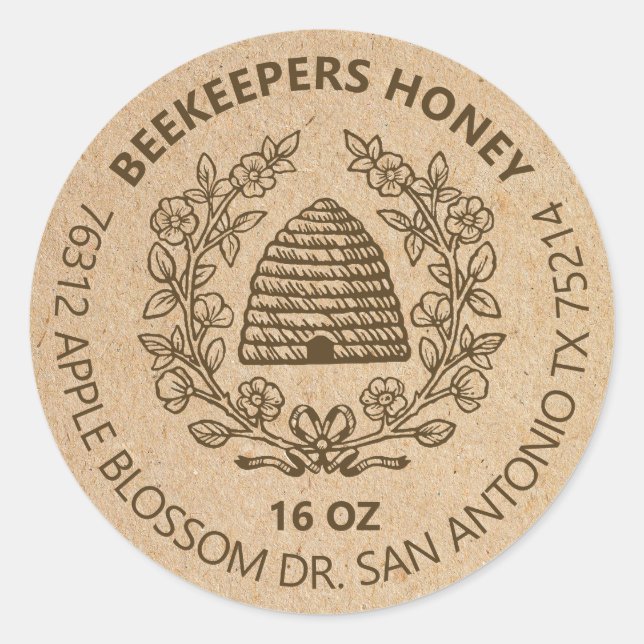 Vintages Bienenhoniglabel Runder Aufkleber (Vorderseite)