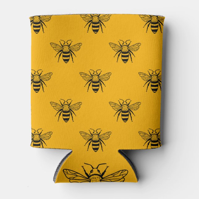 Vintages Bienenmuster, schwarz gelb. Dosenkühler (Vorderseite)