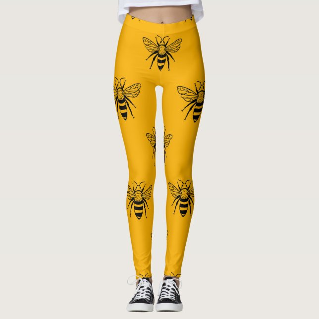 Vintages Bienenmuster, schwarz gelb. Leggings (Vorderseite)