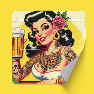 Vintages Bier-Button Quadratischer Aufkleber