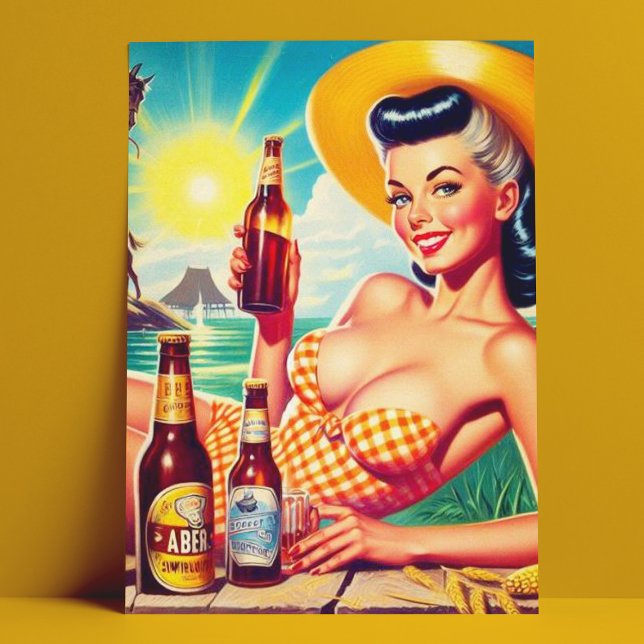 Vintages Bier Summer Girl Postkarte (Von Creator hochgeladen)
