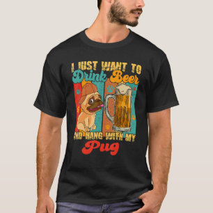 Vintages Bier trinken und mit meinem Mops sonnige T-Shirt