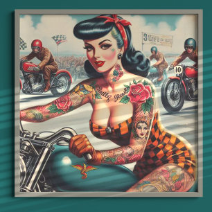 Vintages Biker-Button Poster
