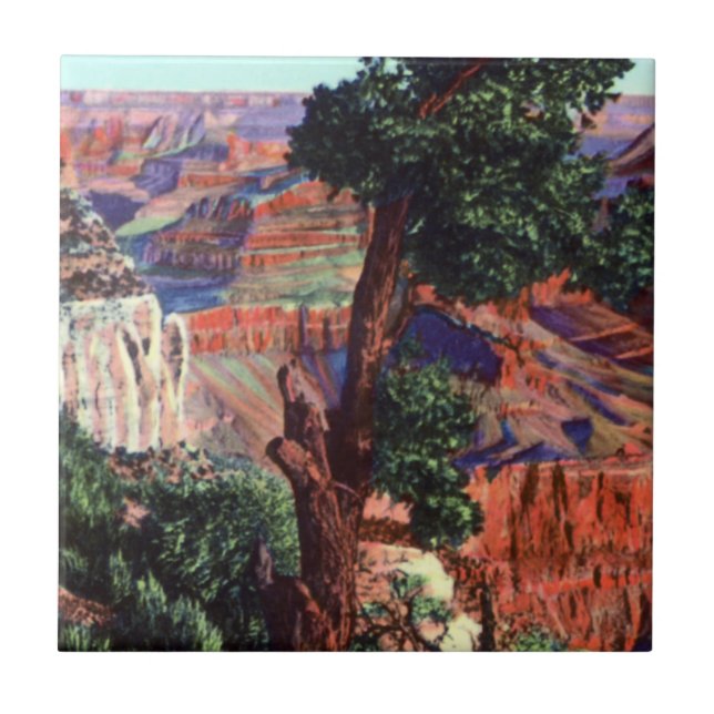 Vintages Bild der Grand- Canyonlandschaft Fliese (Vorderseite)