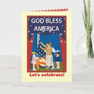 Vintages Bild, die Flagge anhebend Karte